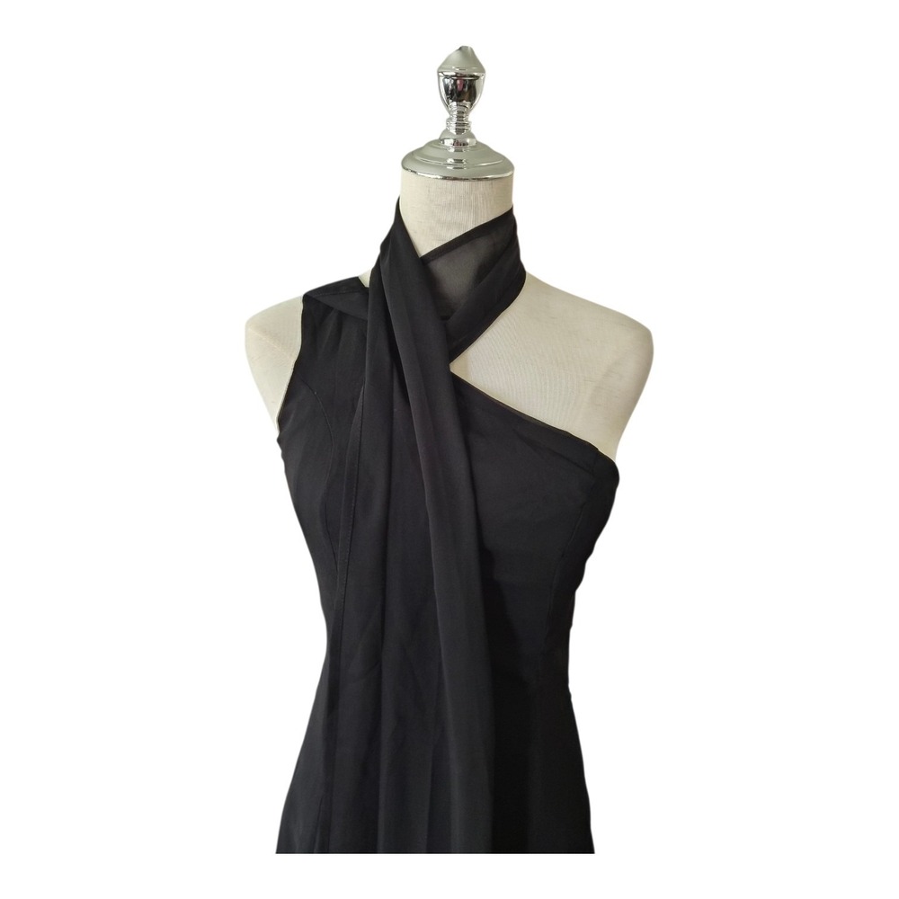 Commense Black One Shoulder Mini Dress Sewn‎ Scarf Wrap Size Small NWT Cocktail - Picture 3 of 9